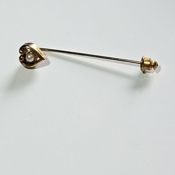 *Sale* Vintage Gold Tone Heart With Faux Pearl Stick Pin - Picture 6 of 9